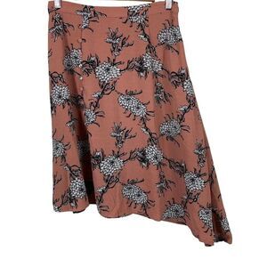 Red Olive Medium Skirt High Low Floral Pink Black White Slit Button Accents